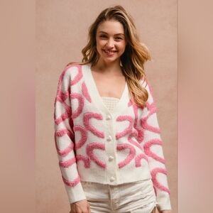 BiBi Textured Heart Buttoned V Neck Cardigan